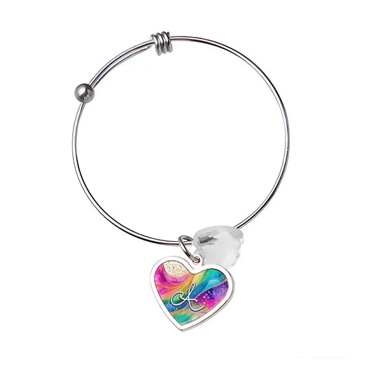 Adjustable Heart Charm Bracelet with Initial