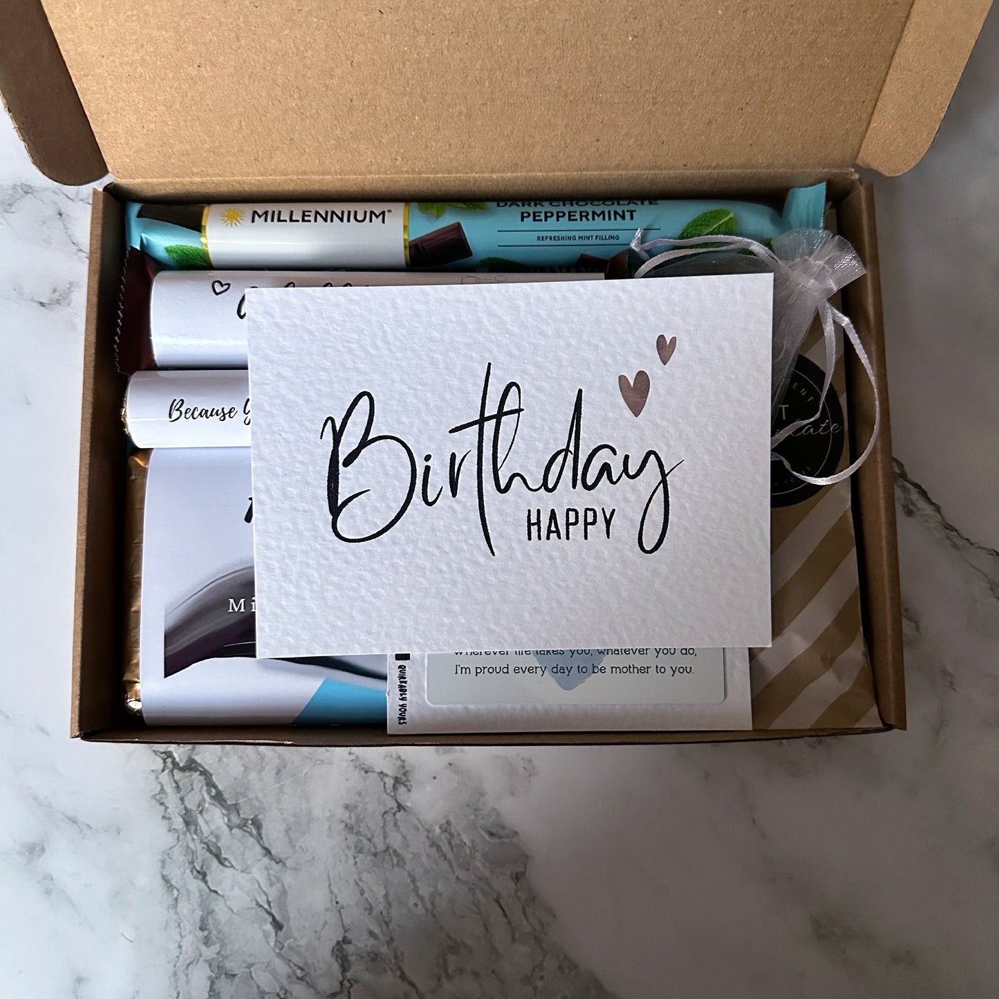 Personalised aluminium keepsake card in gift box with celebration card