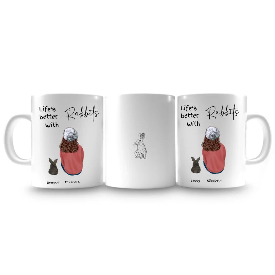 Bunny-themed coffee mug with names