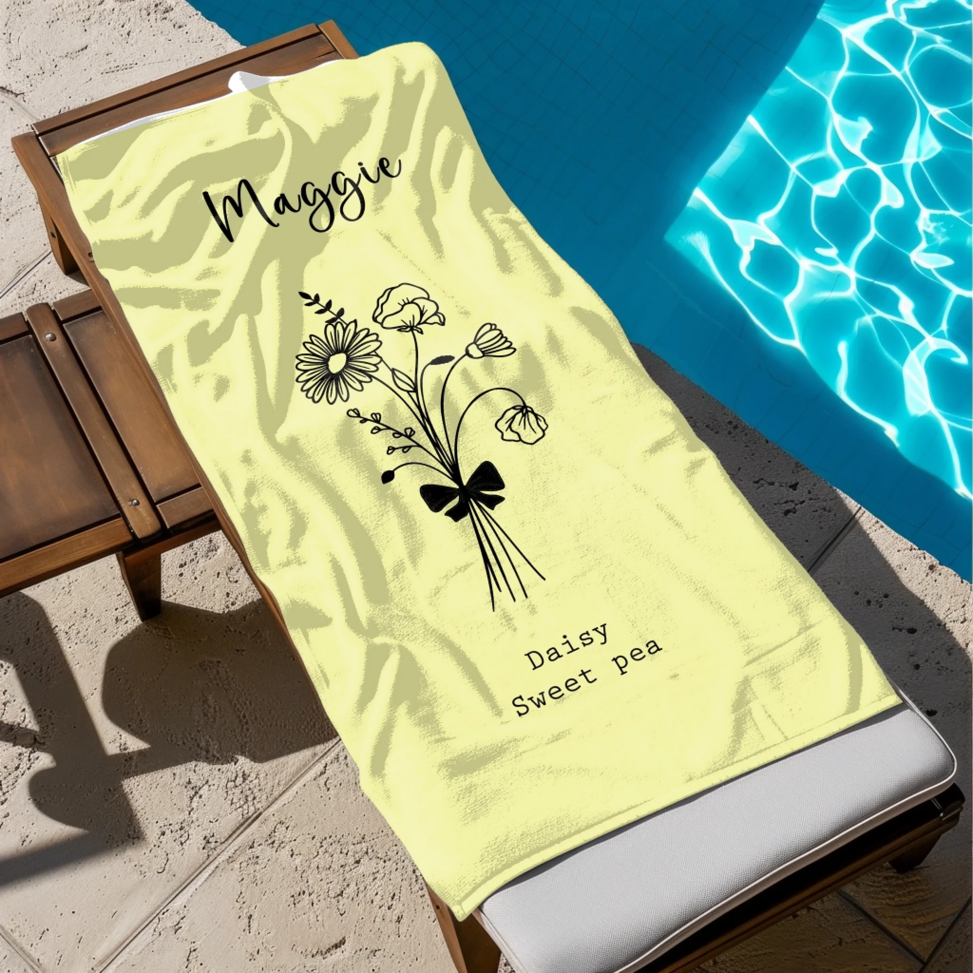 personalised beach towel for adults – thoughtful birth flower gift