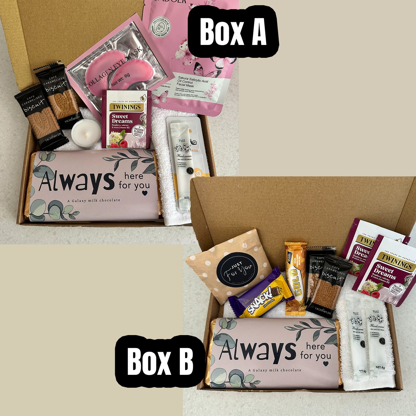 Bereavement letterbox gift with thoughtful treats personalised message