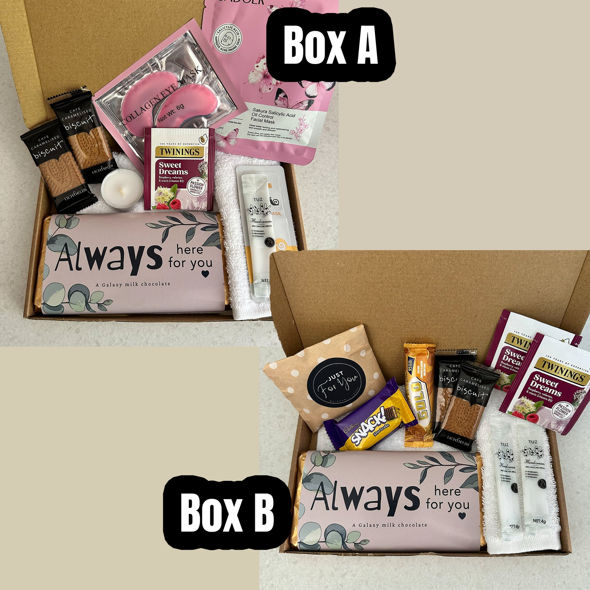 Bereavement letterbox gift with thoughtful treats personalised message