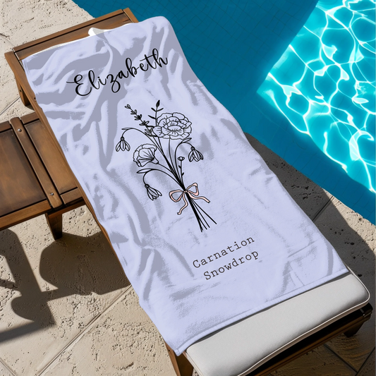 Custom name towel with birth flower
