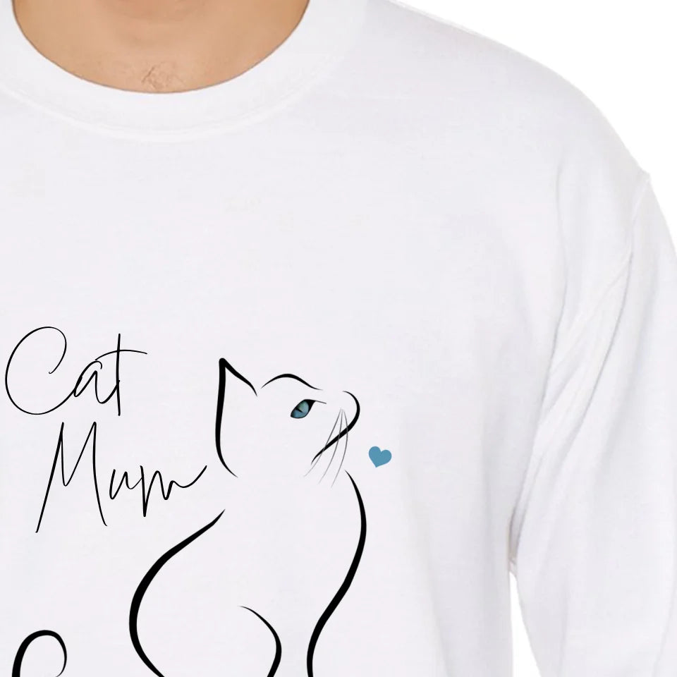 Line-drawn black cat white sweater