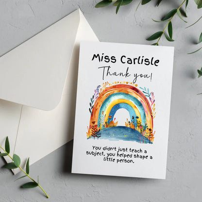 Personalised teacher thank you card rainbow