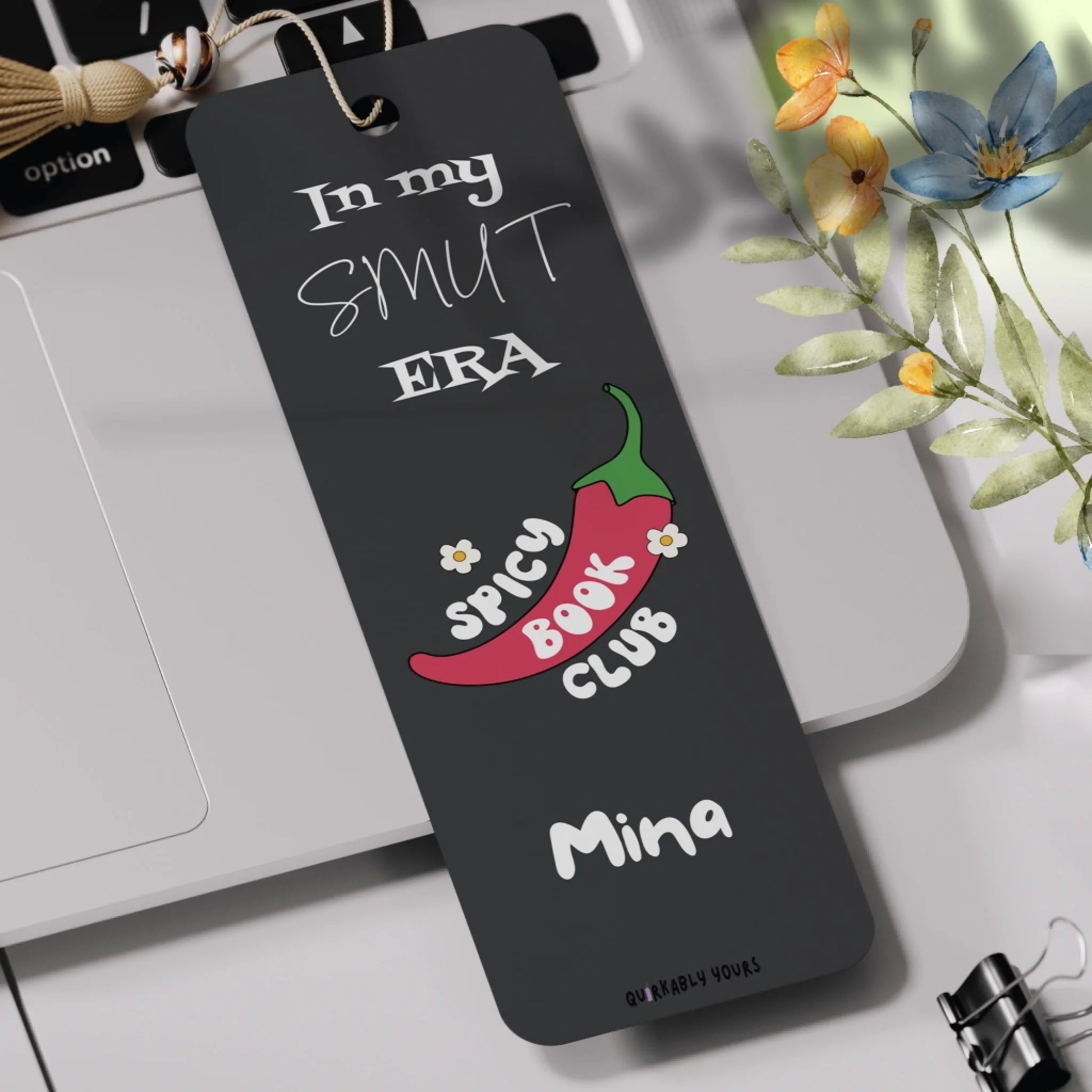 Spicy books bookmark with playful graphics
