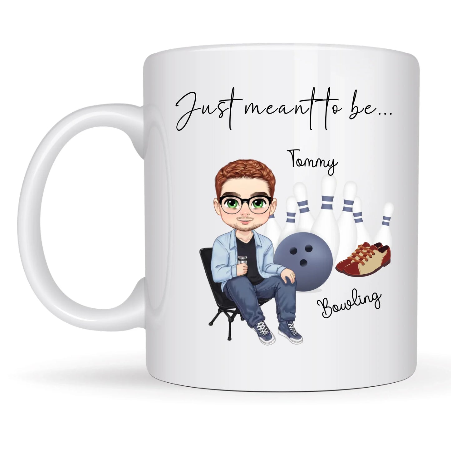 Personalised bowling gift mug with male or female character