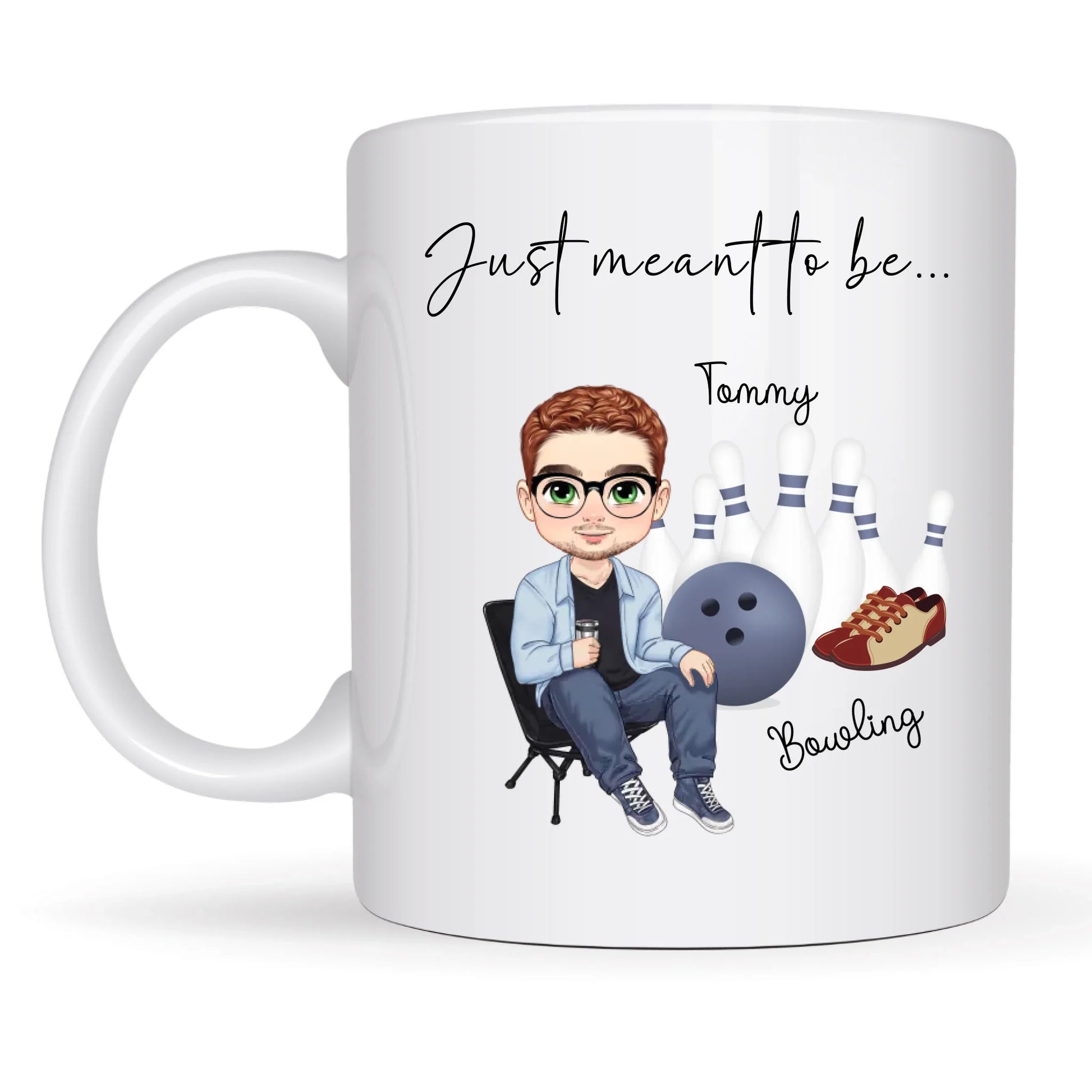 Personalised bowling gift mug with male or female character