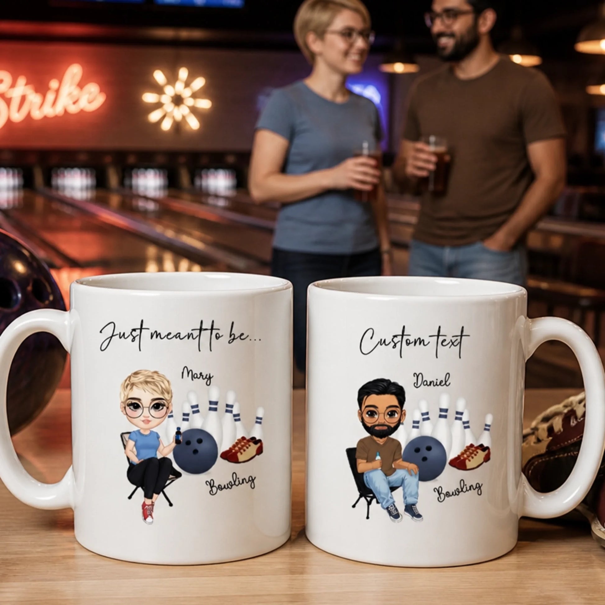 Custom ten-pin bowling mug with personalised name