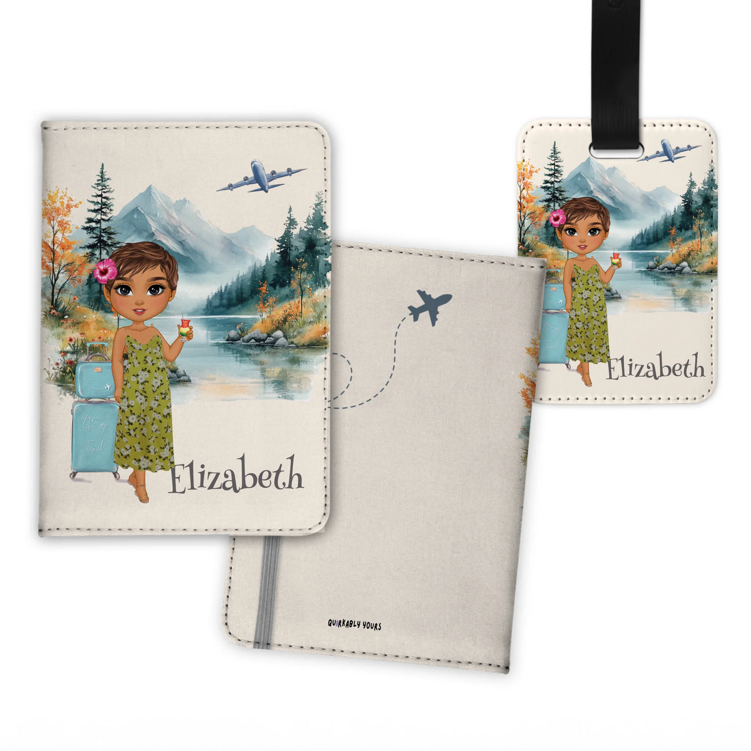 Personalised passport cover with cartoon lady