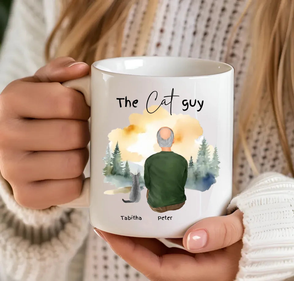 Custom Cat Man mug with up to three cats