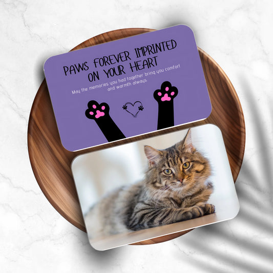 Personalised Paws Forever metal wallet card with custom cat photo