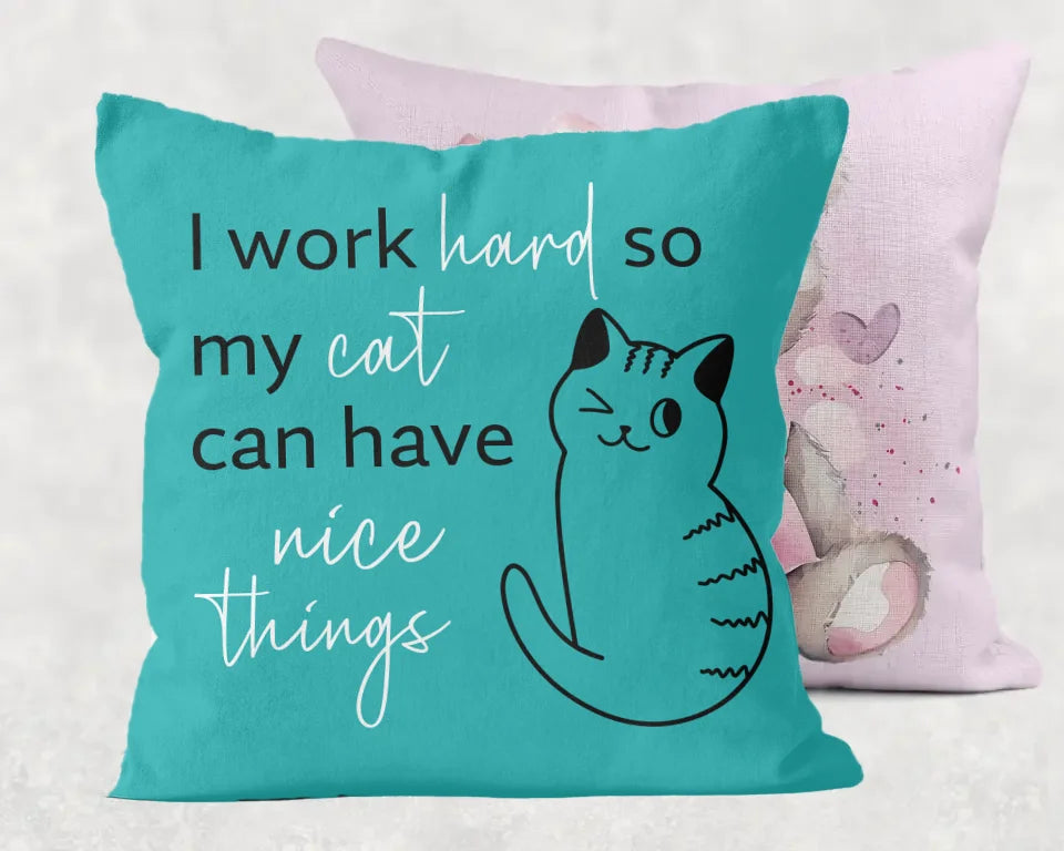 cat quote cushion teal