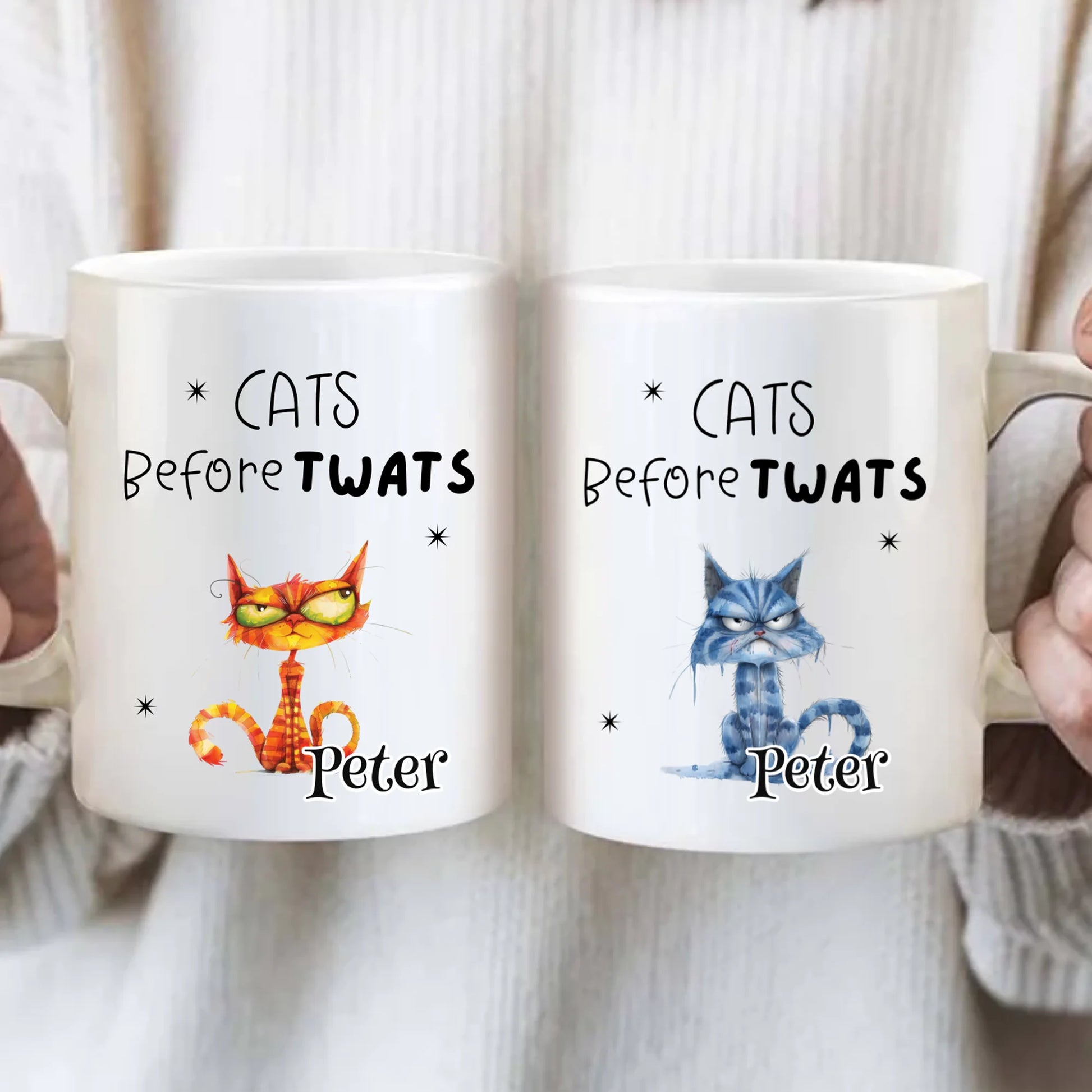 Cats Before Twats personalised mug with funny cat design
