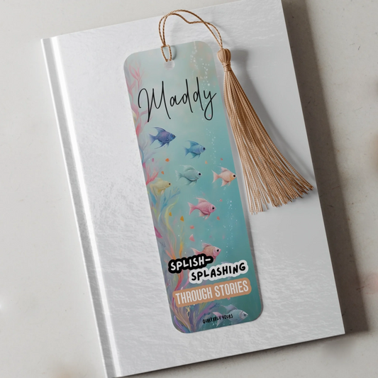 Custom kids bookmark with colourful pastel fish