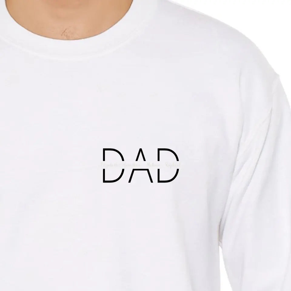 white model up close motiff of personalised dad with names