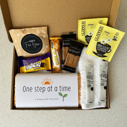 Comfort chocolate gift set UK with uplifting message and treats