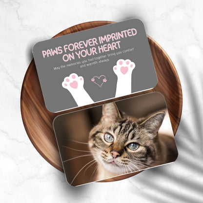 Custom cat photo wallet card with “Paws Forever” message