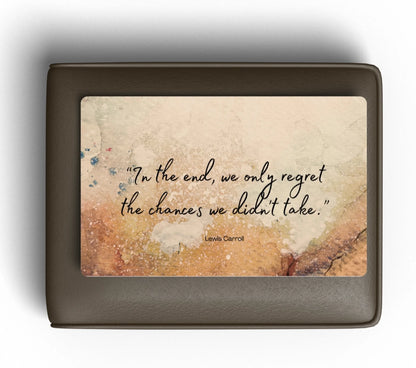 Compact credit card size aluminium wallet card with quote and personalised text