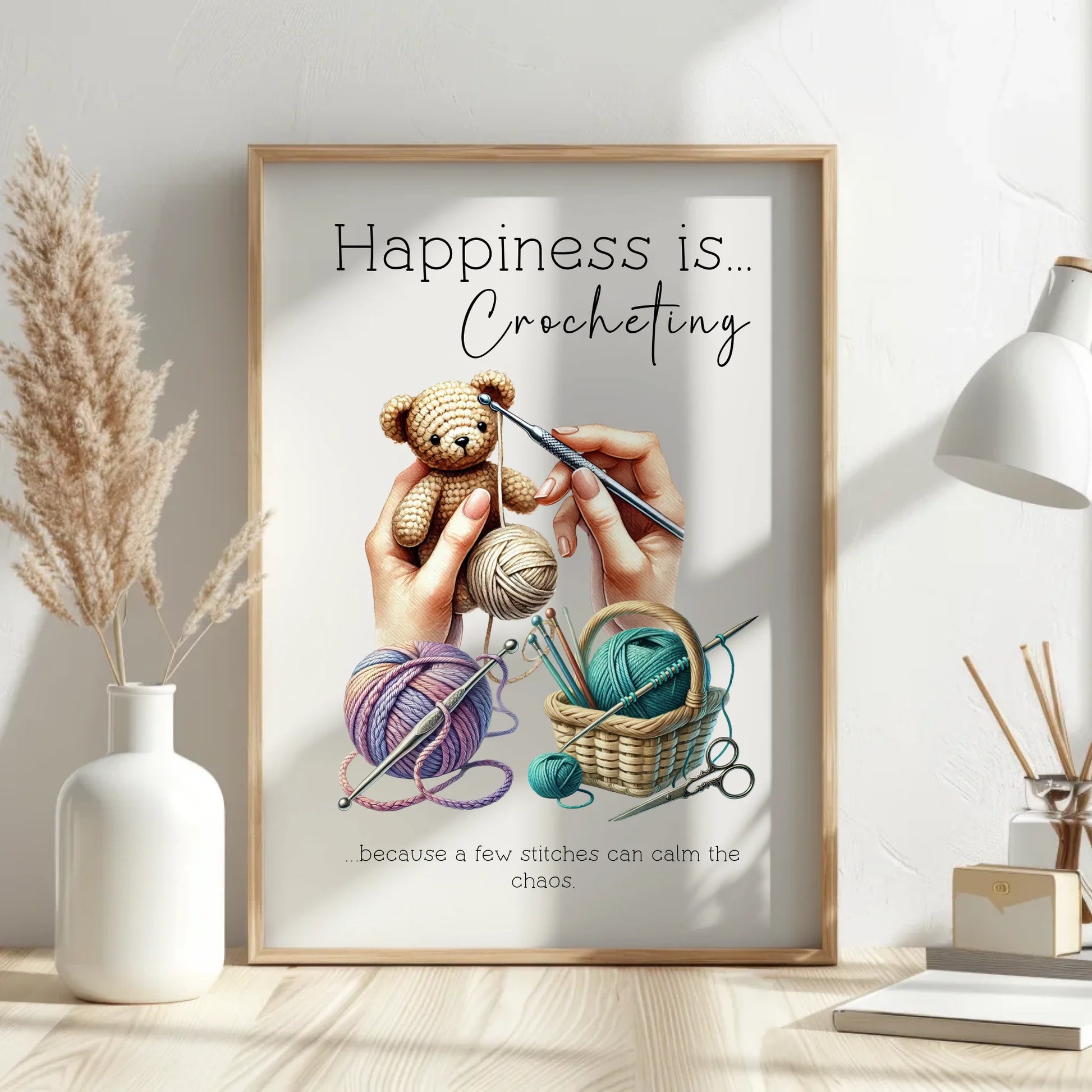 7x5in Happiness is Crocheting print for crocheters