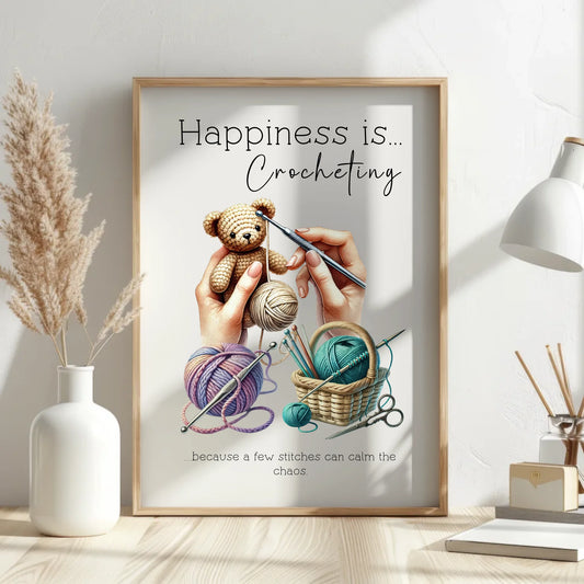 7x5in Happiness is Crocheting print for crocheters