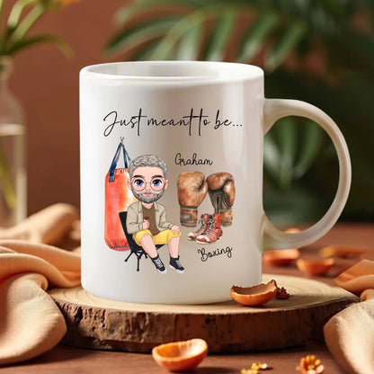 Custom chibi boxer mug with punch bag graphic – ideal boxer gift