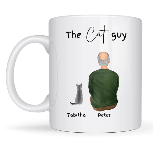 Custom cat mug gift for him with name and cat illustrations

