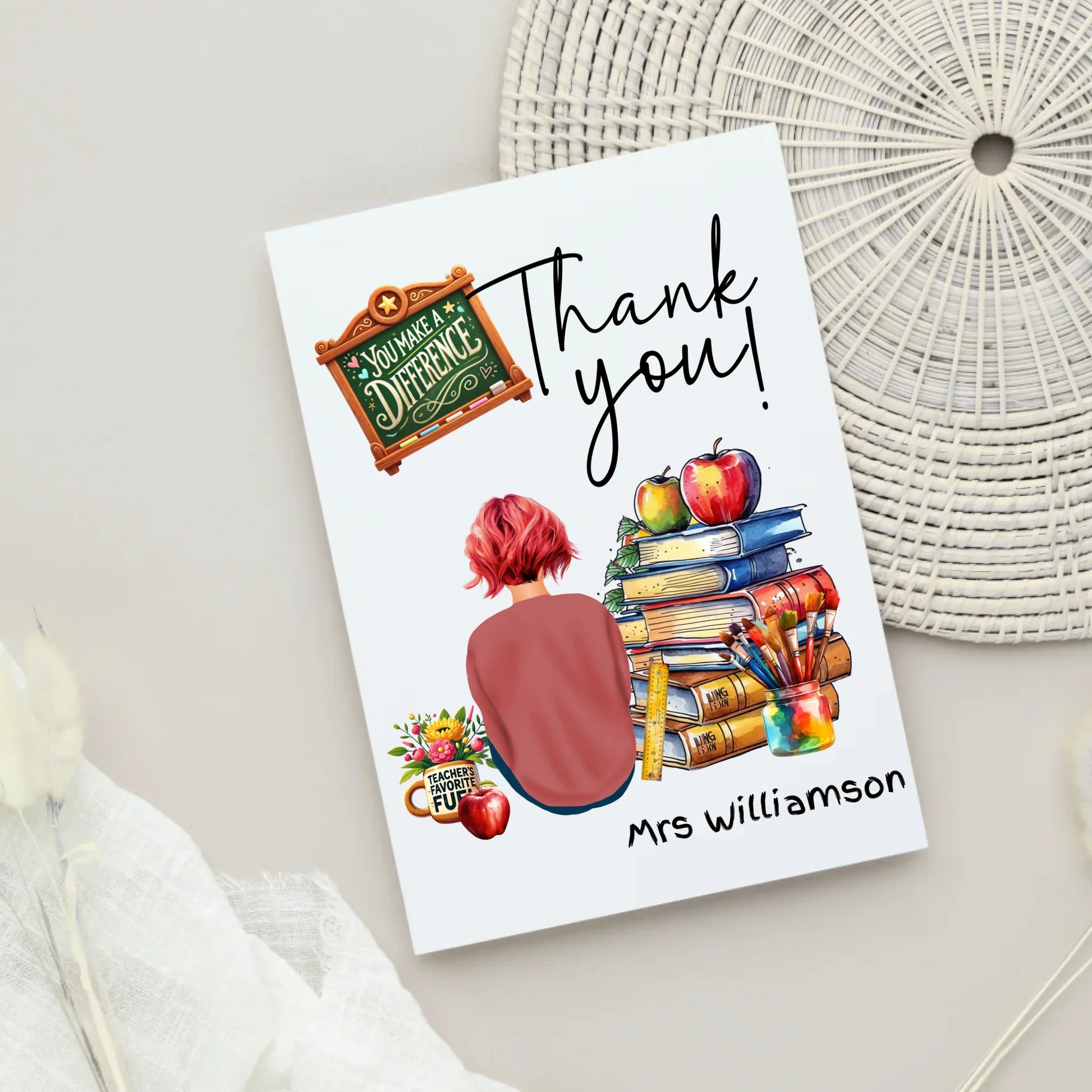 teacher thank you card custom characte