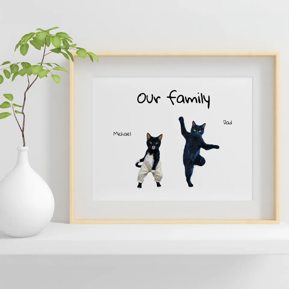 Quirky family artwork with cats