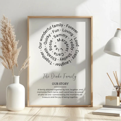 Spiral Art Family Print with Personalised Names