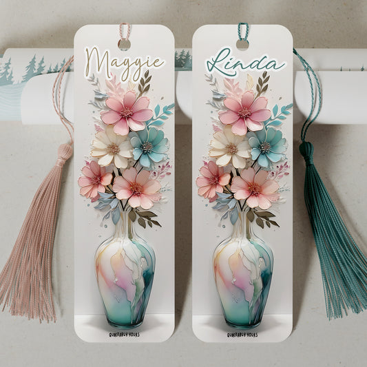 personalised floral vase bookmark with name