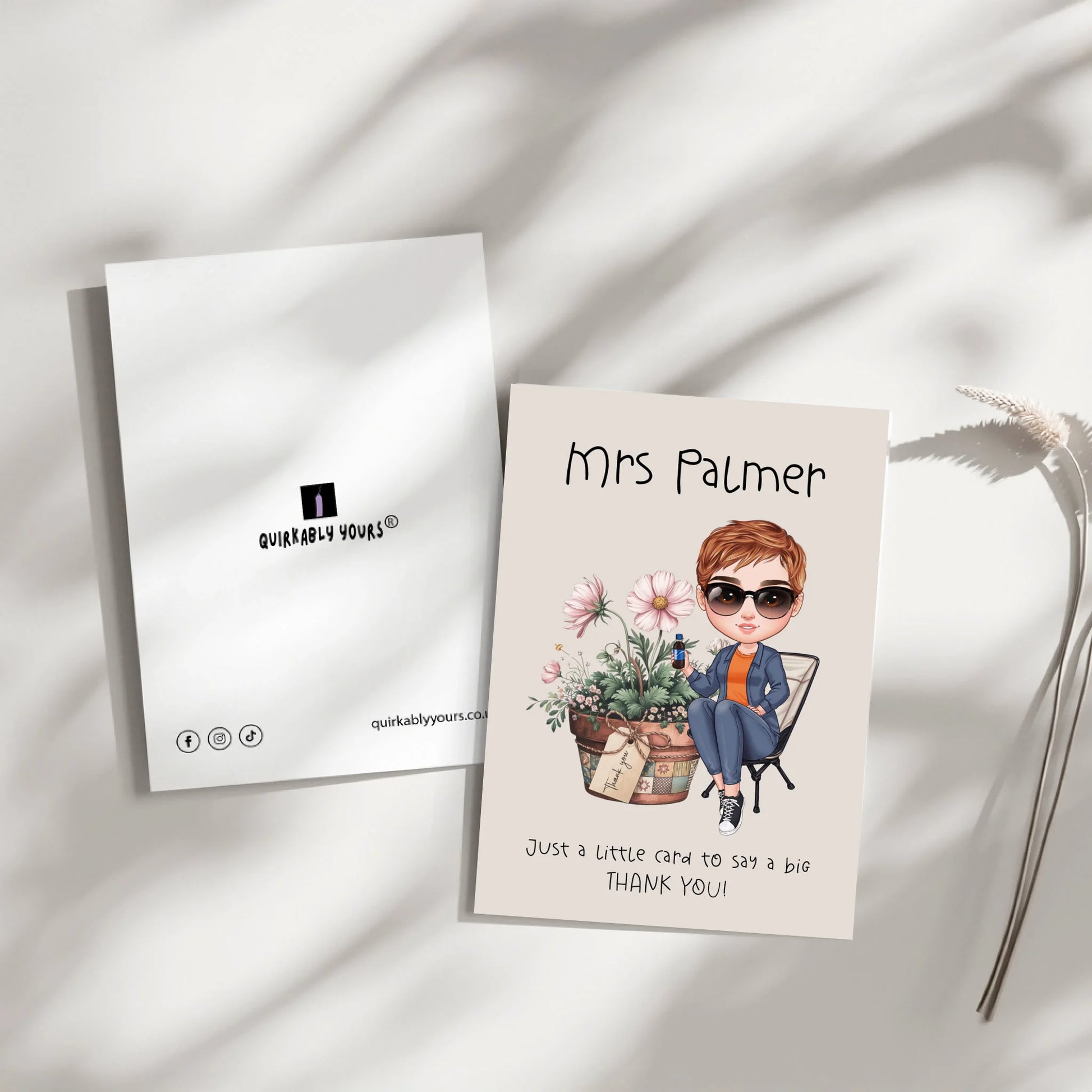 Unique thank you card with cartoon figure