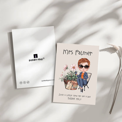Unique thank you card with cartoon figure