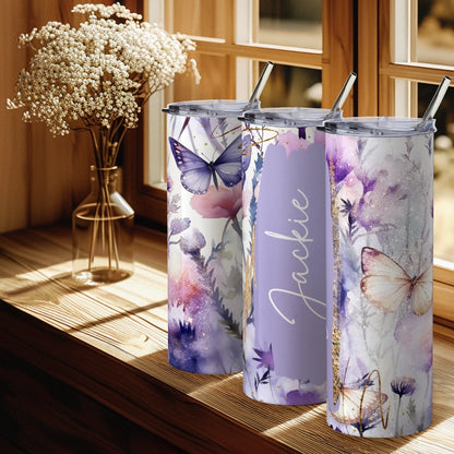 Custom name floral butterfly tumbler gift idea for he