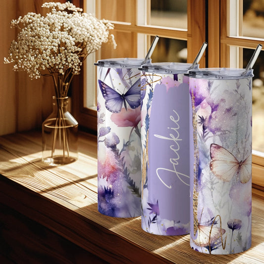 Custom name floral butterfly tumbler gift idea for he