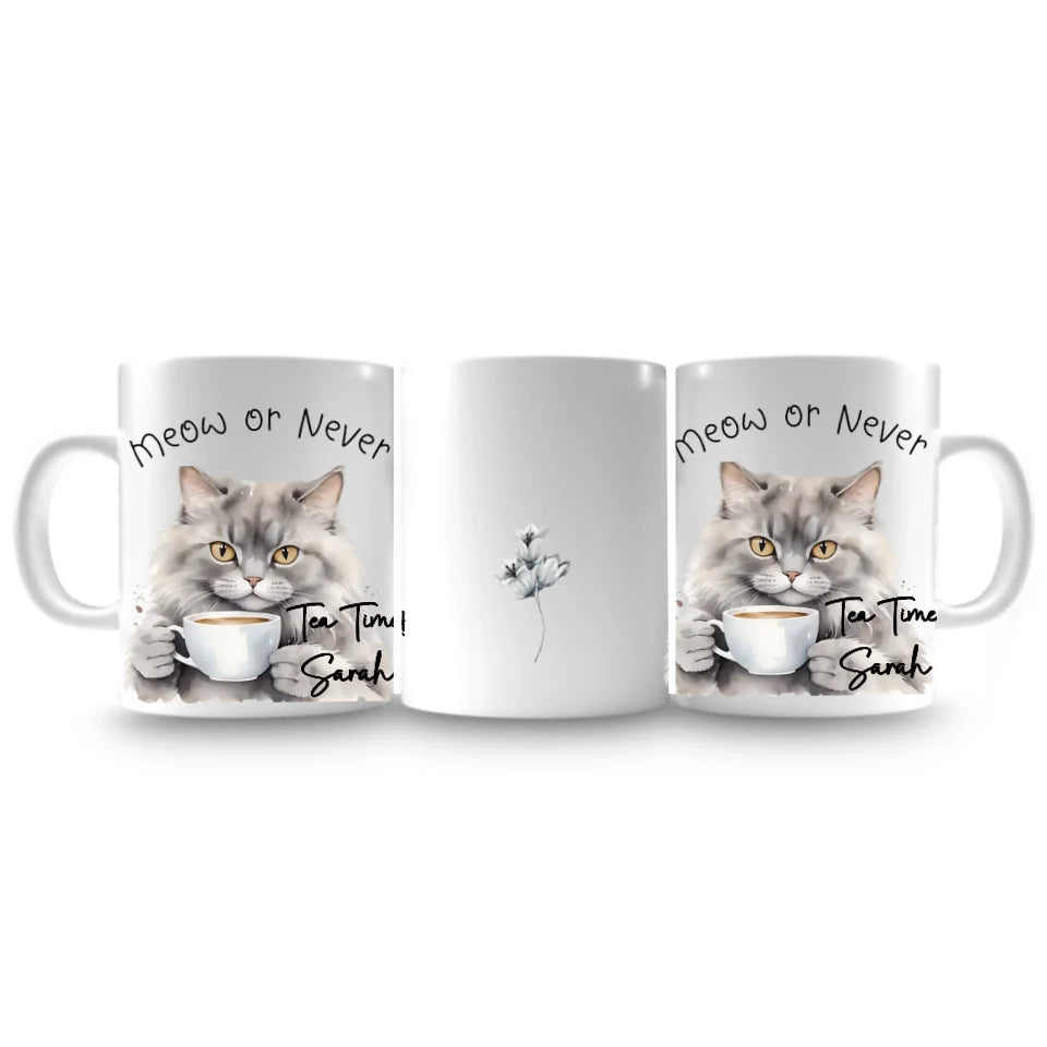 Custom name tea mug with cat design