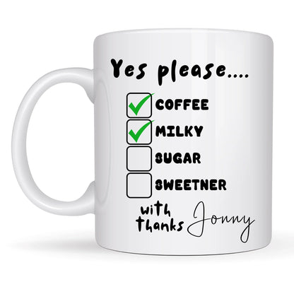Milk or sugar tick box mug