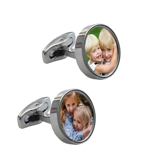 Custom photo cufflinks with polished chrome finish