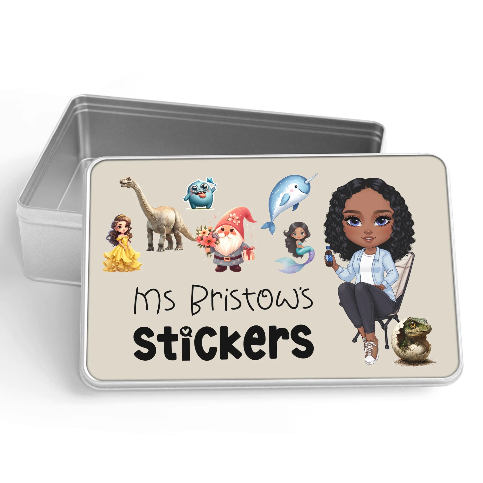 Personalised metal tin sticker box for teachers