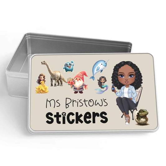 Personalised metal tin sticker box for teachers