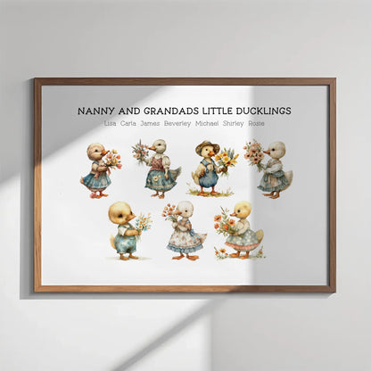 Watercolour ducklings artwork with custom family name

