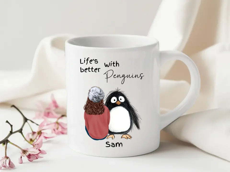 Penguin-themed quirky mug with name