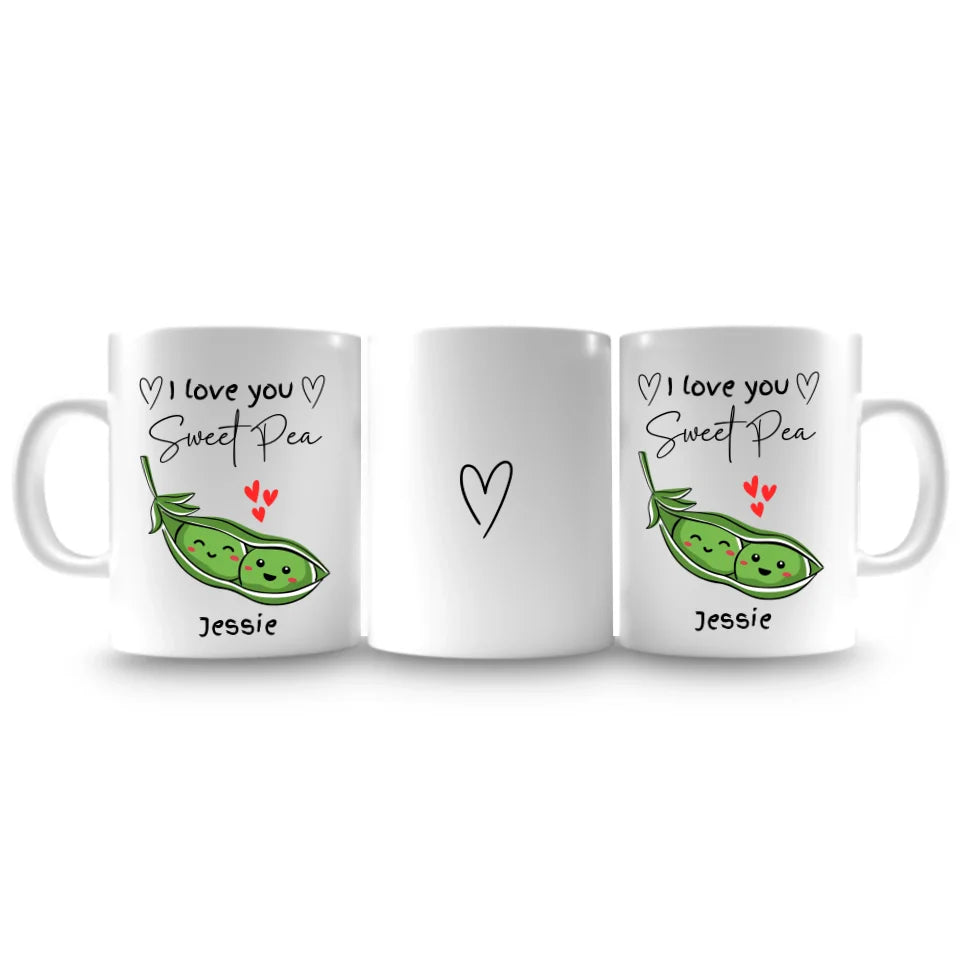 Quirky romantic mug with two peas in a pod