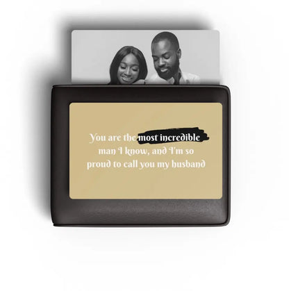 cute gift for husband with love message and photo, cards fit inside the wallet