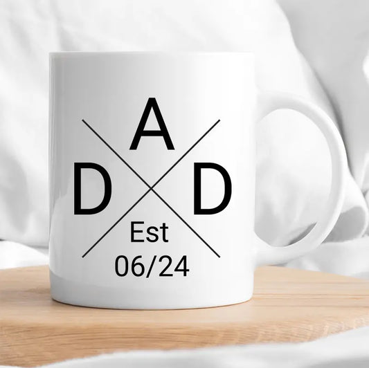 White Mug with Black Cross and DAD Letters