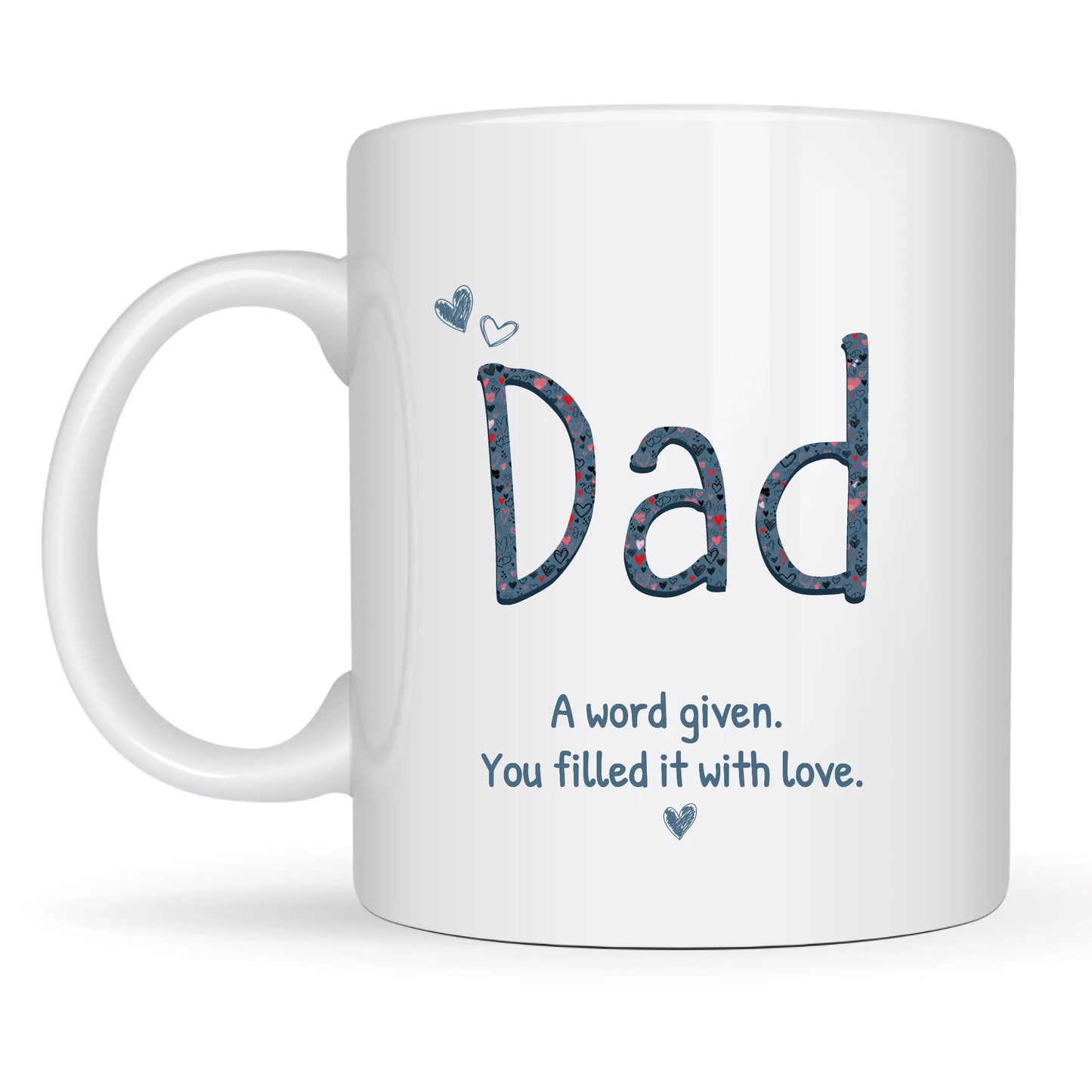 Dusky blue DAD or DADDY letters filled with hearts