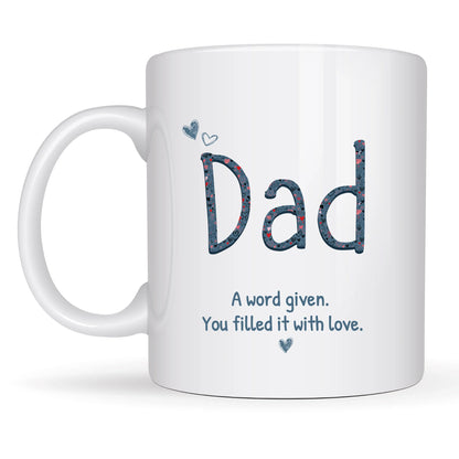 Dusky blue DAD or DADDY letters filled with hearts