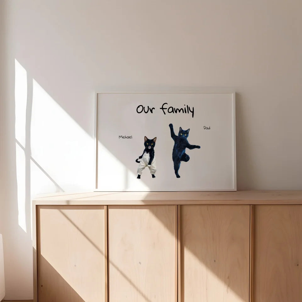 Fun cat family personalised wall print