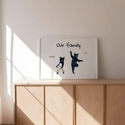 Fun cat family personalised wall print