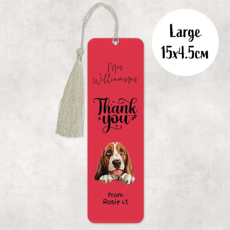 Fun thank you bookmark with personalised dog, background, and text